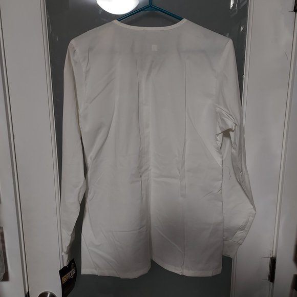 WonderWink WonderFlex Women White Scrub Top Long Sleeve Button Snap Sz Small - Picture 9 of 10